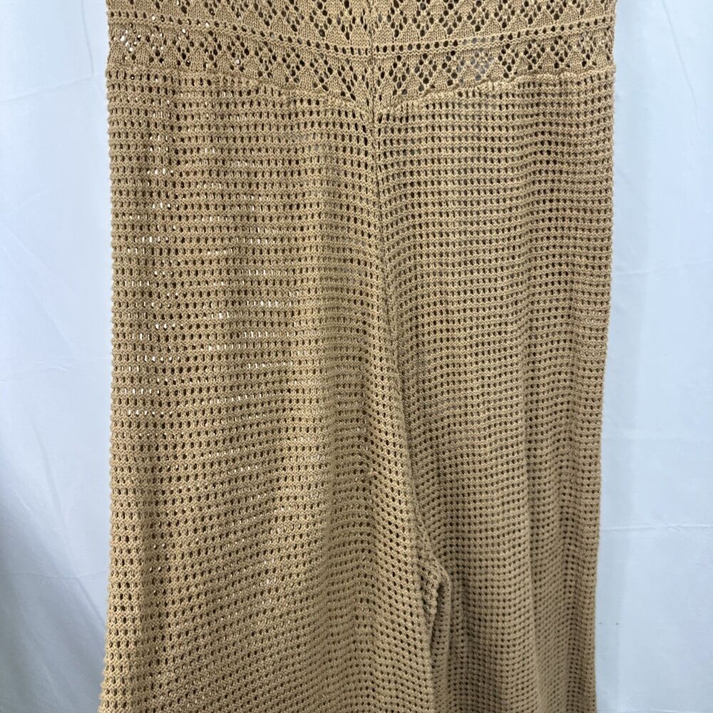 American Eagle Crochet Jumpsuit Tan Knit Wide Leg Boho Festival Cover Up Size XL - Picture 4 of 9